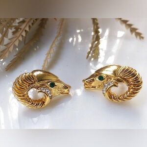 Kenneth Jay Lane Ram’s Head Earrings 1980’s Vintage (Susan Caplan Rediscovered)